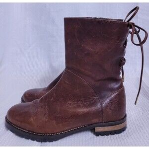 Fabianelli Brown Leather Italian Made Tie Back Boots Women's 40/9.5 US